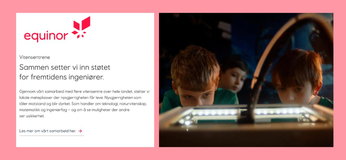 Faksimile fra Equinor sin informasjonsside om STEM og realfagsrekruttering